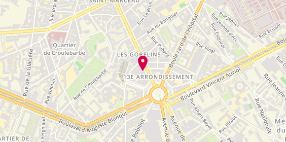 Plan de BNP Paribas - Paris Gobelins 13e, 68 Bis avenue des Gobelins, 75013 Paris